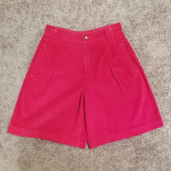 HOT PINK SHORTS LIZSPORT CORDUROY VINTAGE 80S PREPPY PETITE SIZE 8 POCKETS 90S
